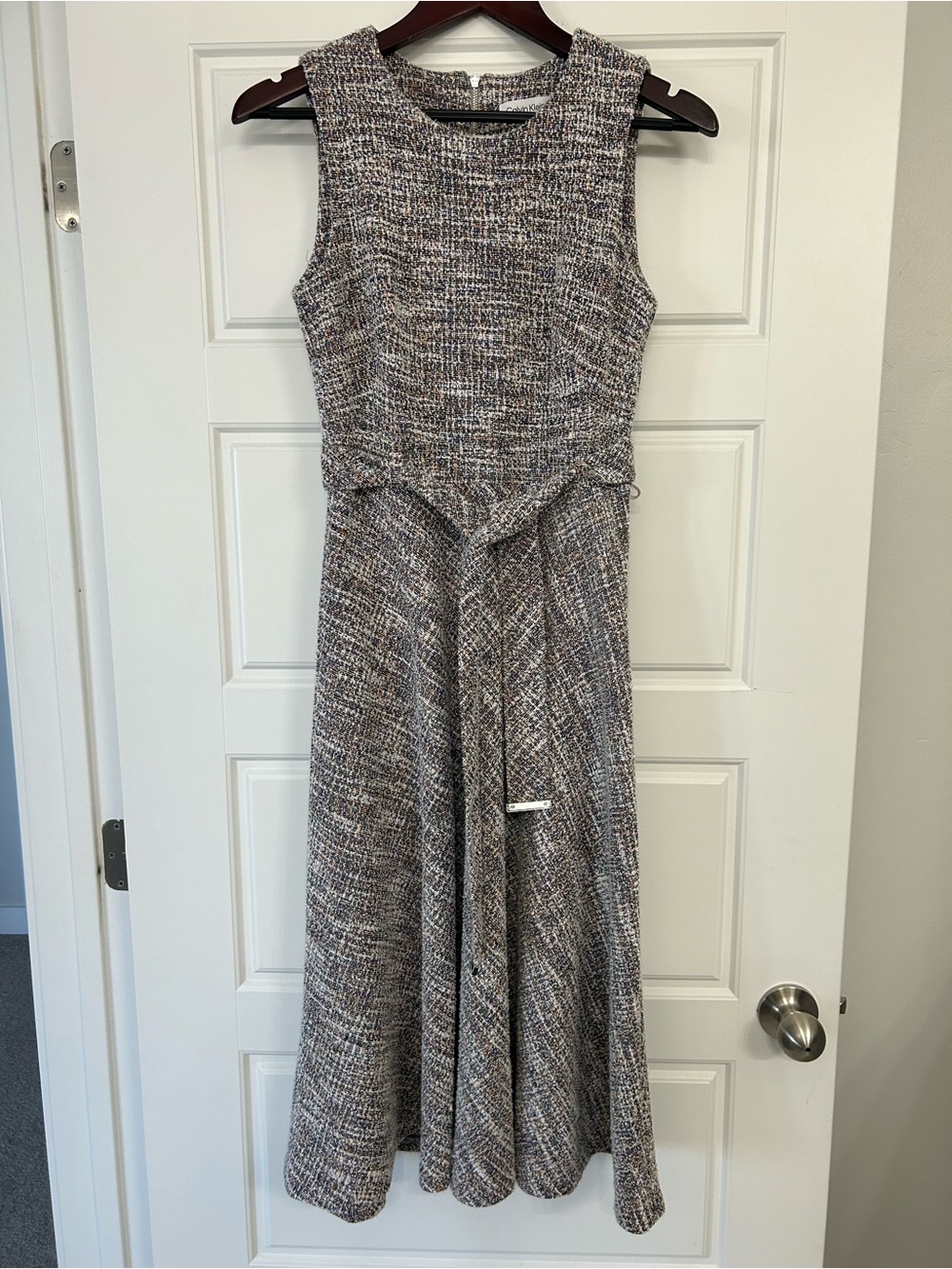 Calvin Klein Multi-Tweed Sleeveless Belted A-Line Fit & Flare Dress - Size 4